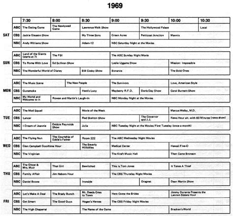 prime time tv schedule 1969